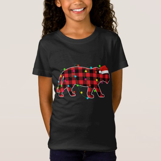 Funny Tiger Weihnachtsbaum Rote Karierte Weihnacht T-Shirt (Vorderseite)