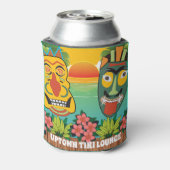 Funny Tiki Faces mit tropischem Sonnenuntergang un Dosenkühler (Kanne Rückseite)