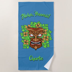 Funny Tiki Mask Custom Text & Color Strandtuch