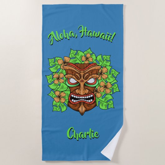Funny Tiki Mask Custom Text & Color Strandtuch (Vorderseite)