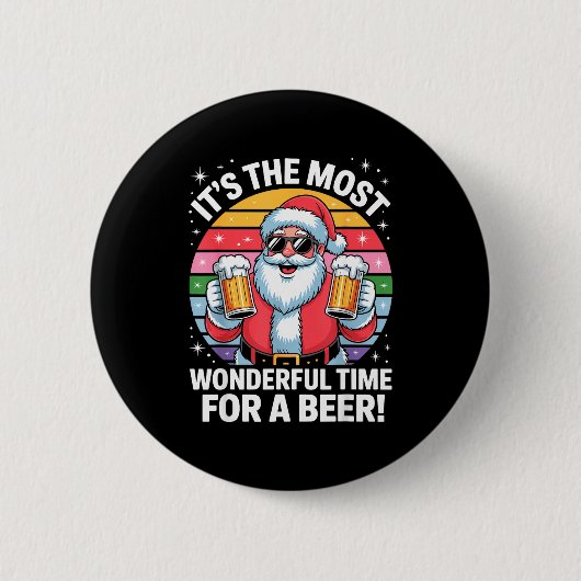Funny Time For A Beer Santa Christmas Button (Vorderseite)