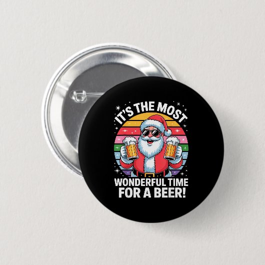 Funny Time For A Beer Santa Christmas Button (Vorne & Hinten)