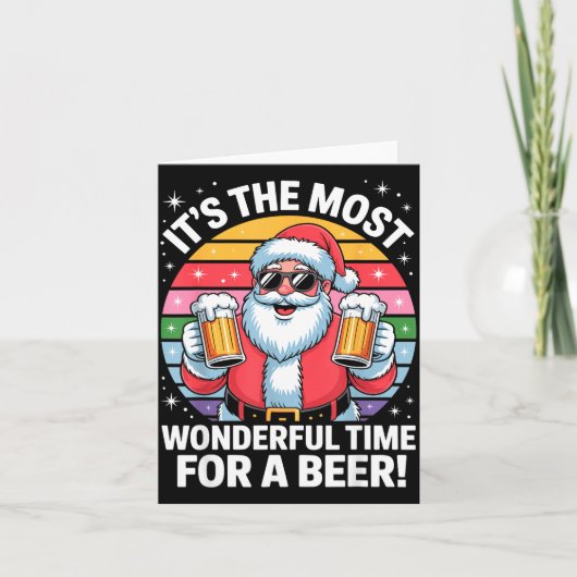 Funny Time For A Beer Santa Christmas Karte (Vorderseite)