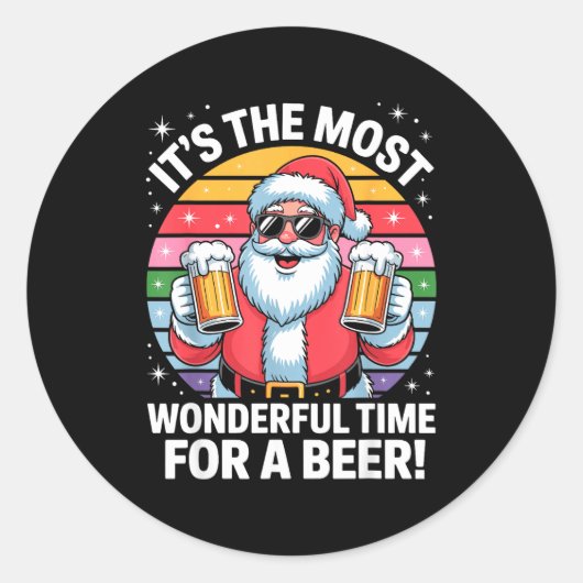 Funny Time For A Beer Santa Christmas  Runder Aufkleber (Vorderseite)