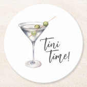 Funny 'Tini Time Martini Cocktail Runder Pappuntersetzer (Vorderseite)