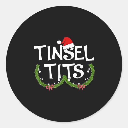 Funny Tinsel Matching Jingle Christmas Couples Runder Aufkleber (Vorderseite)