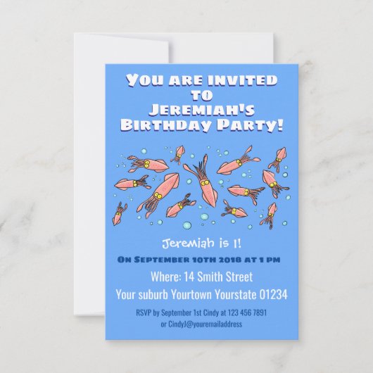 Funny Tintenfisch Schule mit Blasen Cartoon Einladung (Vorderseite)