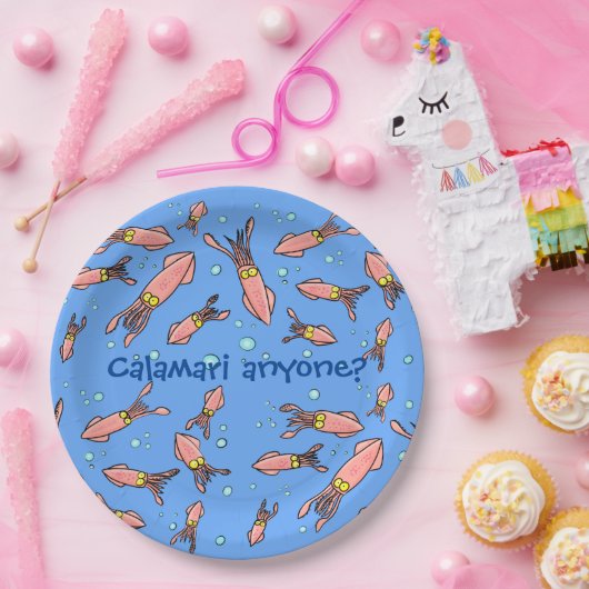 Funny Tintenfisch Schule mit Blasen Cartoon Pappteller (Party)