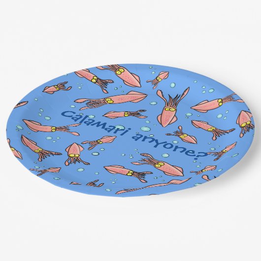 Funny Tintenfisch Schule mit Blasen Cartoon Pappteller (Schrägansicht)