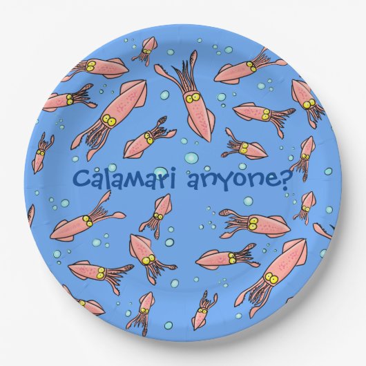 Funny Tintenfisch Schule mit Blasen Cartoon Pappteller (Vorderseite)