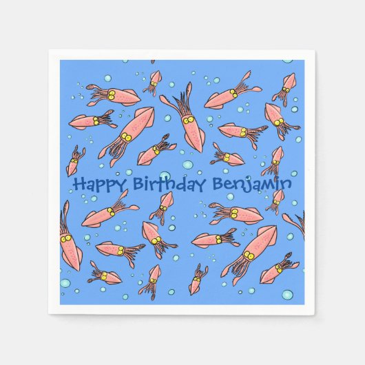 Funny Tintenfisch Schule mit Blasen Cartoon Serviette (Vorderseite)