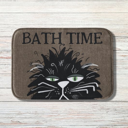 Funny Tired Black Cat Bath Time Haggled Badematte