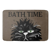 Funny Tired Black Cat Bath Time Haggled Badematte (Vorderseite)