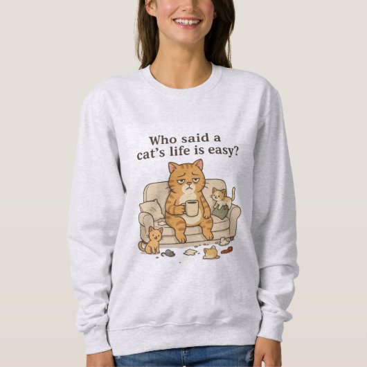 Funny Tired Cat Coffee Illustration Sweatshirt (Vorderseite)