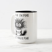 Funny Tired Coffee Monster Everything Fine Zweifarbige Tasse (Vorderseite Links)