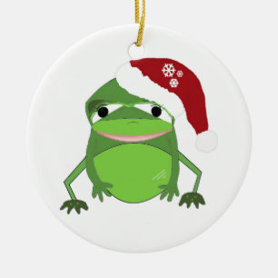 Funny Toad in einer Weihnachtsmannmütze Keramik Ornament