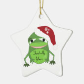 Funny Toad in einer Weihnachtsmannmütze Keramikornament (Links)