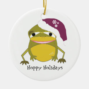 Funny Toad in einer Weihnachtsmannmütze Keramikornament