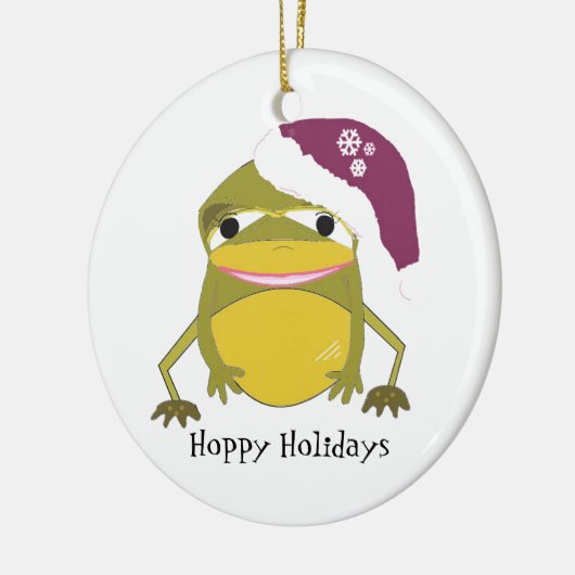 Funny Toad in einer Weihnachtsmannmütze Keramikornament (Links)