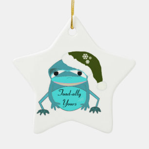 Funny Toad in einer Weihnachtsmannmütze Keramikornament