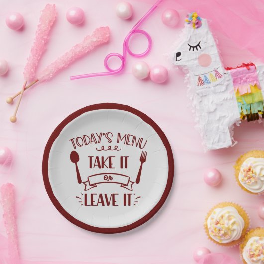 Funny Today's Menu Niedliches Zitat Burgundy Party Pappteller (Party)