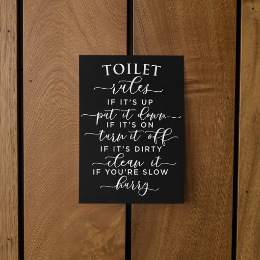 Funny Toilet Rules – Elegant White Text on Black Postkarte