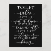 Funny Toilet Rules – Elegant White Text on Black Postkarte (Vorderseite)
