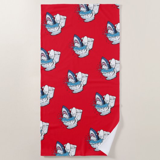 Funny Toilet Shark Cartoon Illustration Strandtuch (Vorderseite)