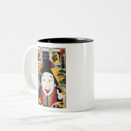 Funny Tongue Out Face von Toyohara Kunichika Zweifarbige Tasse (Vorderseite Links)