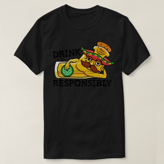 Funny toon Tequila Shot mit Sombrero Drink Respon T-Shirt (Design vorne)
