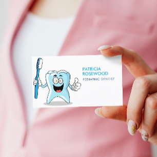Funny Tooth Cartoon Holding Toothbrush Visitenkarte