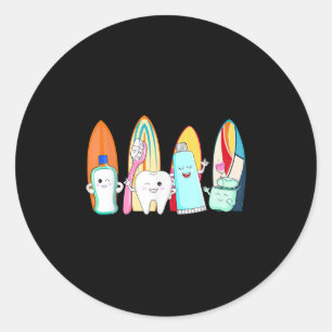 Funny Tooth Surf Surfboard Beach Summer Dental Hyg Runder Aufkleber