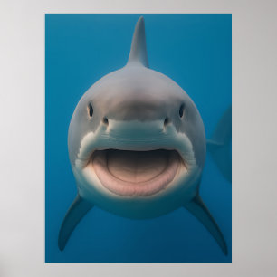 Funny Toothless Great White Shark Wall Art Poster