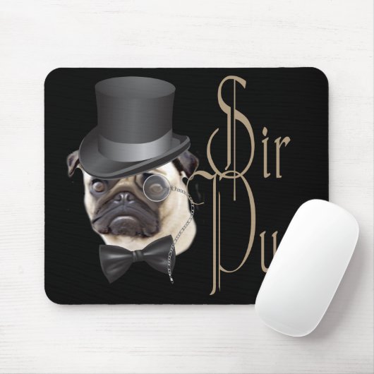 Funny Top Hat Monocle Sir Mops Dog Mousepad (Mit Mouse)