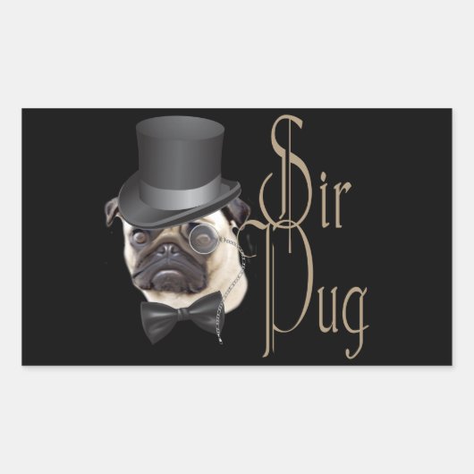 Funny Top Hat Monocle Sir Mops Dog Rechteckiger Aufkleber (Vorderseite)
