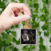 Funny Top Hat Monocle Sir Mops Dog Schlüsselanhänger (Hand)