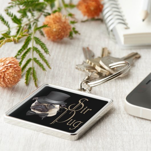 Funny Top Hat Monocle Sir Mops Dog Schlüsselanhänger (Seite)