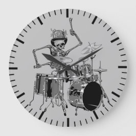 Funny Top Hat Skeleton Drummer Music Theme  Große Wanduhr