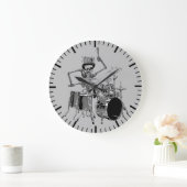 Funny Top Hat Skeleton Drummer Music Theme Große Wanduhr (Zuhause)