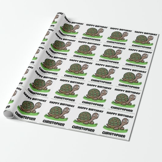 Funny Tortoise Birthday Individuelle Name Geschenkpapier (Ungerollt)