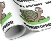 Funny Tortoise Birthday Individuelle Name Geschenkpapier (Rolleneckpunkt)