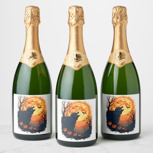 Funny Tortoise Halloween Silhouette Spooky Tortois Schaumweinetikett (Flaschen)