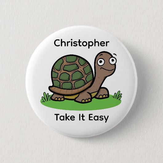 Funny Tortoise Nimm es leicht Individuelle Name Button (Vorderseite)