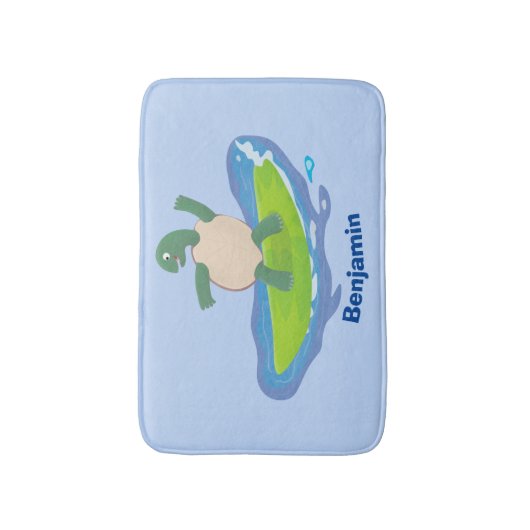 Funny tortoise wave surfing Cartoon Badematte (Vorderseite Vertikal)