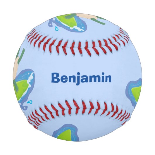 Funny tortoise wave surfing Cartoon Baseball (Rückseite)