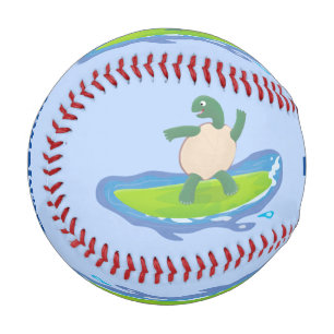 Funny tortoise wave surfing Cartoon Baseball