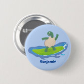 Funny tortoise wave surfing Cartoon Button (Vorne & Hinten)