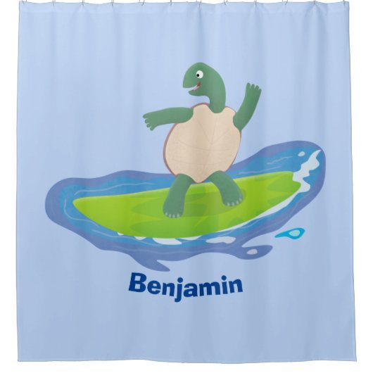 Funny tortoise wave surfing Cartoon Duschvorhang (Vorderseite)
