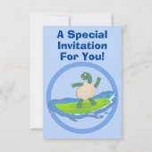 Funny tortoise wave surfing Cartoon Einladung (Rückseite)