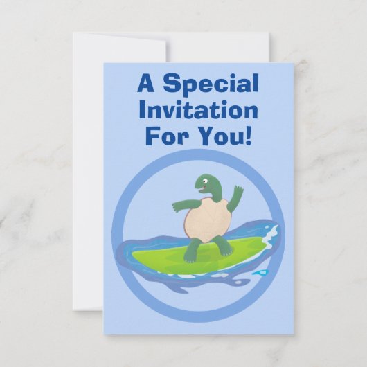 Funny tortoise wave surfing Cartoon Einladung (Rückseite)